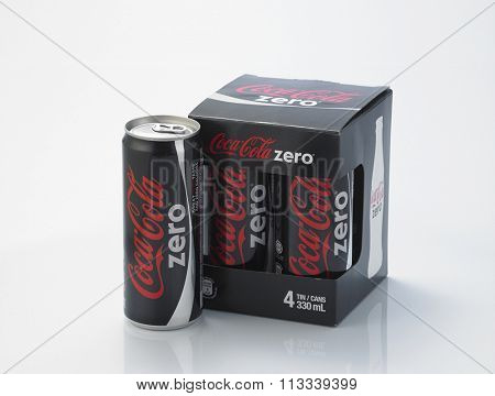 Kuala Lumpur Malaysia December 28, 2015,new slim and tall design of cocacola zero can