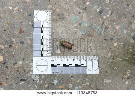 Crime Scene, Empty Bullets Casings On Ground