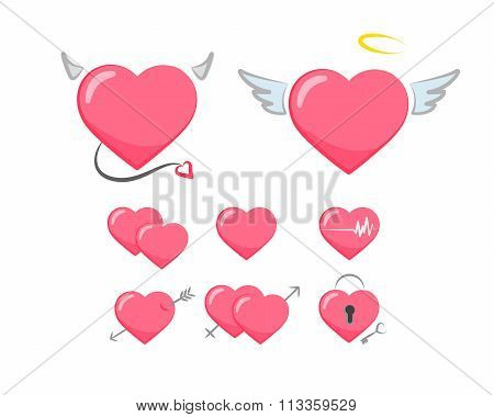 Love symbol. Collection of cute pink hearts stickers