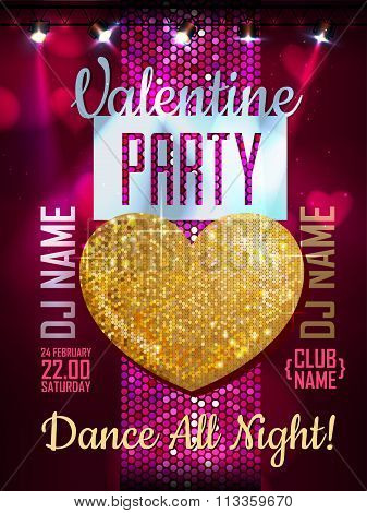 Love Heart Background. Valentine Disco Party Poster