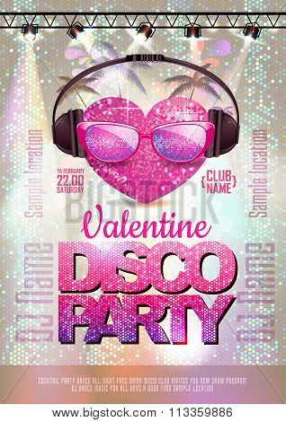 Love Heart Background. Valentine Disco Party Poster