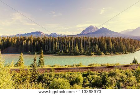 View over a river through the Rocky Mountains, Banff, Canada