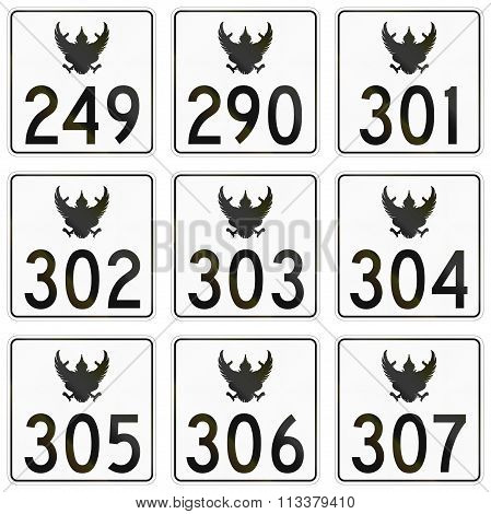 Collection Of Federal Highway Shields Used In Thailand