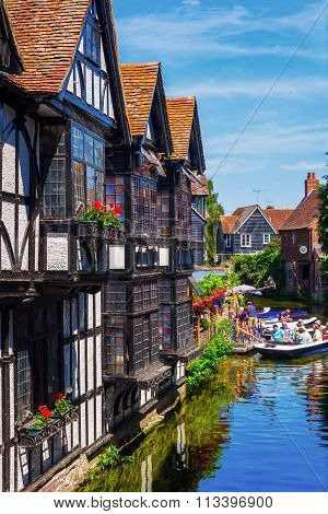 CANTERBURY, ENGLAND - JULY 10, 2015: street view with unidentified people of the old town of Canterbury, Kent, England. Canterbury is a historic English cathedral city