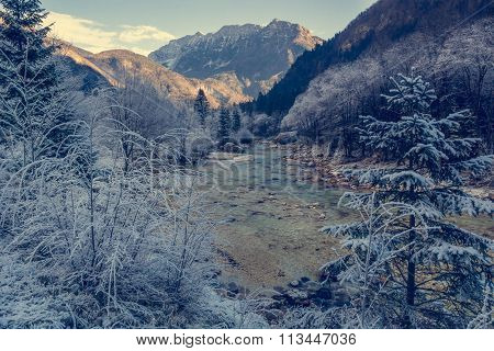 Mountain river in winter.