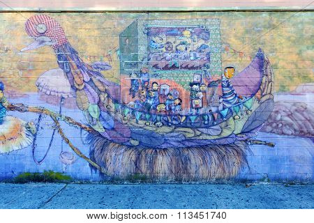 mural art of Os Gemeos in Coney Island, NYC
