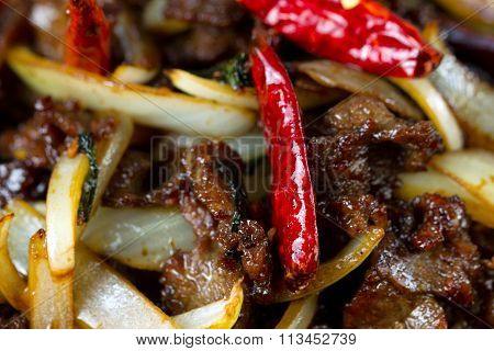 Spicy Red Hot Chile Peppers With Beef And Vegetables Dish