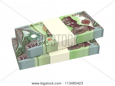 Brunei dollar bills isolated on white background. Computer generated 3D photo rendering.