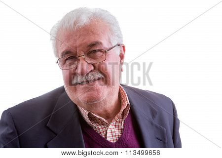 White-haired Retired Man Looking At The Camera