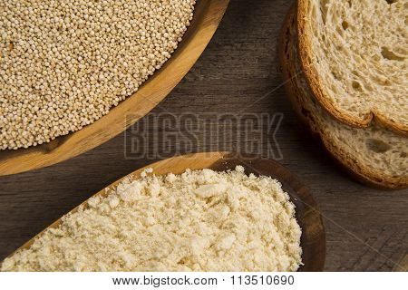 Portion Of Uncooked Quinoa And Wey Protein