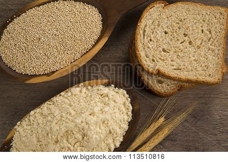 Portion Of Uncooked Quinoa And Wey Protein