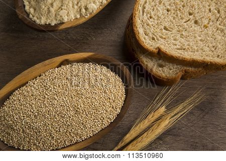 Portion Of Uncooked Quinoa And Wey Protein