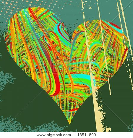 Abstract  Grunge Background With  Heart Of Interwoven Lines.
