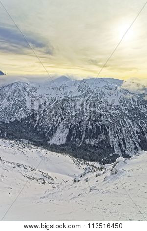 Sunset In Kasprowy Wierch Peak In Zakopane In Tatras In Winter
