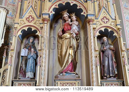 STITAR, CROATIA - AUGUST 27: Altar of Our Lady in the church church of Saint Matthew in Stitar, Croatia on August 27, 2015