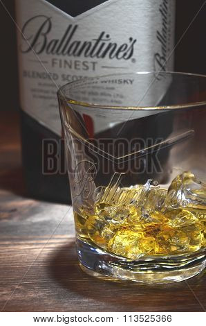 Glass of ballantines whisky
