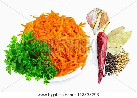 Korean Carrots With Parsley, Pepper, Garlic Bay Leaf, Still Life