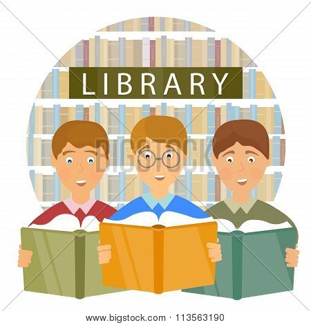 School Library, Children Read Book
