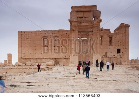 Visitors In The Ruins Of The Ancient City Of Palmyra, Syrian Desert