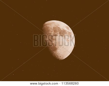 Retro Looking Gibbous Moon With Stars