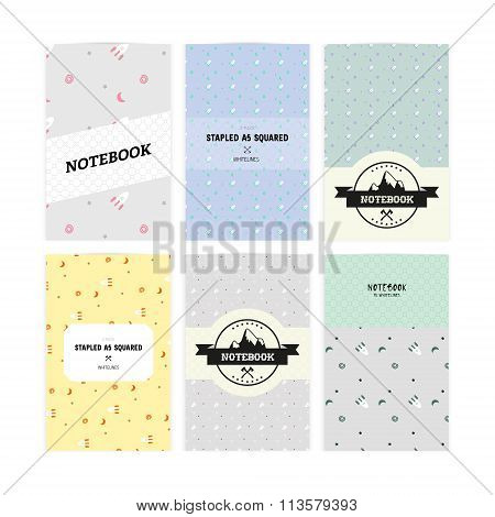 Set Of Notebook Covers With Pattern Rockets And Mountains In Vector. Child Book