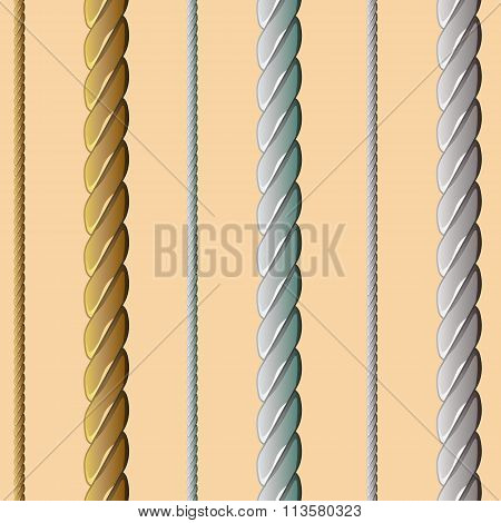 Golden, Silver, White Rope, Seamless Pattern