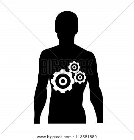Gearwheel Mechanism In Silhouette Of Man