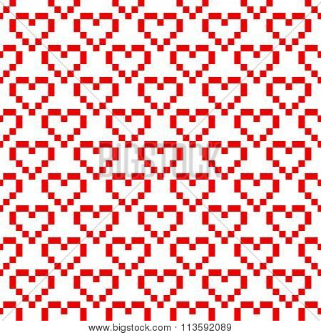 Pixel art heart seamless pattern.