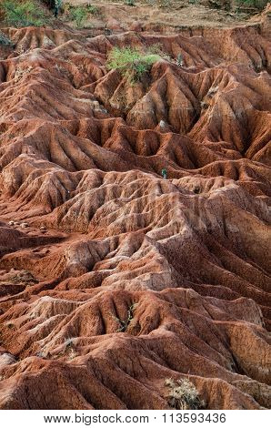 Big red sandstone rock formation in hot dry desert of Tatacoa, Huila