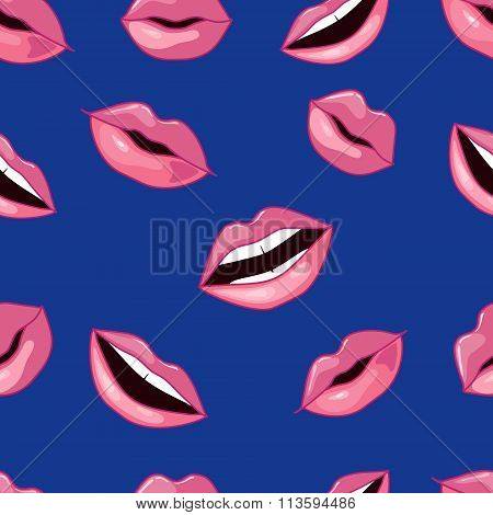 Pink Lips Pattern. Vector Illustration