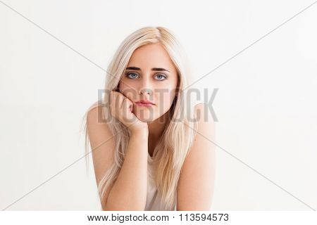 Sad Beautiful Young Blond Woman Bored
