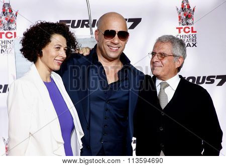 Donna Langley and Ron Meyer at the Vin Diesel Immortalized With Hand And Footprint Ceremony held at the TCL Chinese Theater IMAX in Los Angeles, USA on April 1, 2015.  