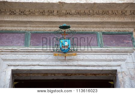Detail of the Tempio Malatestiano (Italian Malatesta Temple) is the cathedral church of Rimini Italy