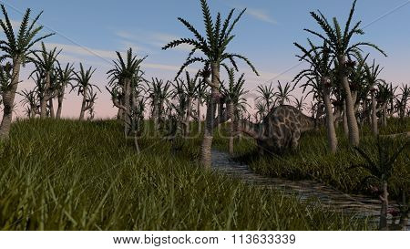 dicraeosaurus in swamp waters and grass