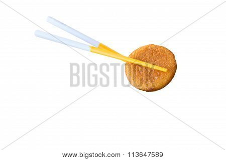 Chopsticks custard cake on the white background