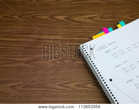 Japanese; Learning New Language Writing Words On The Notebook