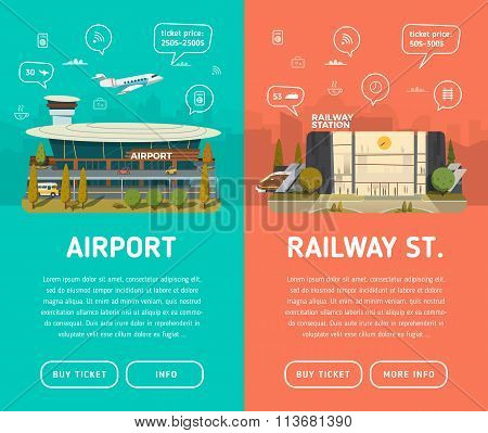 Two banners. Airport and Railway Station