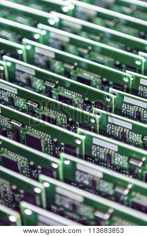 Lot Of Ready Produced Printed Circuit Baords Packed Together Close