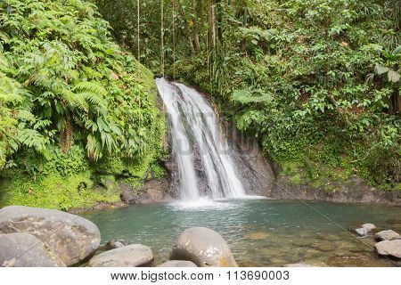 Beautiful waterfall in a rainforest. Cascades aux Ecrevisses