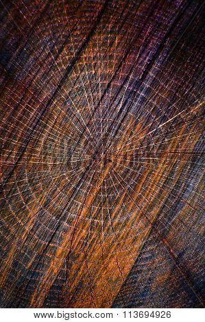Cross section of tree trunk. Painted grey wooden annual rings.Tree rings in the trunk.