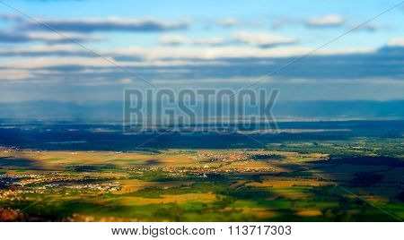 Beautiful Tilt-shift View From The Hill To Colorful Valley