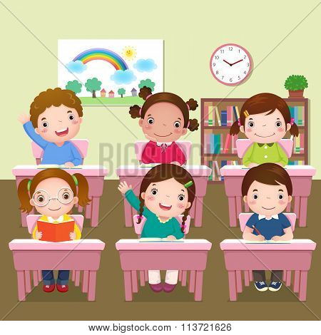School Kids Studying In Classroom