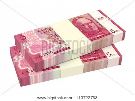 Paraguyan guarani bills isolated on white background. Computer generated 3D photo rendering.