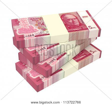 Paraguyan guarani bills isolated on white background. Computer generated 3D photo rendering.
