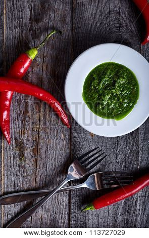 Green and hot herb sauce chimichuri