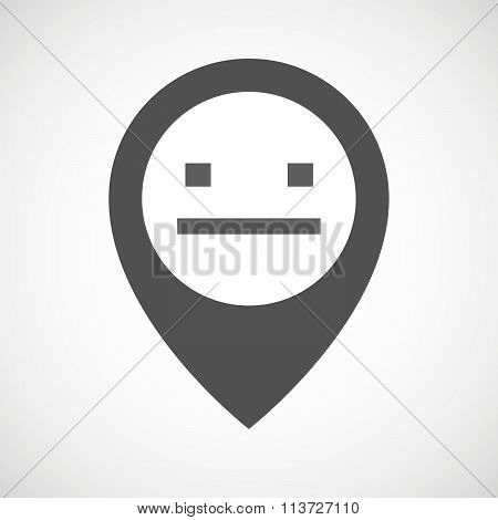 Isolated Map Marker With A Emotionless Text Face
