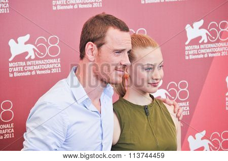 Actors Michael Fassbender and Sarah Gadon