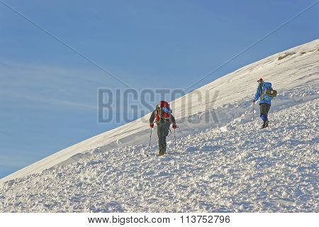 People Climbing At The Top Of Kasprowy Wierch In Zakopane In Winter