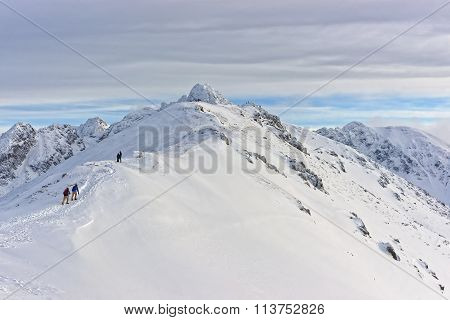 People Climbing In Kasprowy Wierch In Zakopane On Tatras In Winter