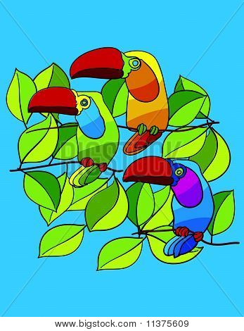 Pappagalli nell'albero